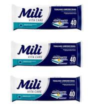 Kit 3 Toalhas Umedecidas Mili Vita Care Uso Adulto 40Un-Mili Kit 3 Toalhas Umedecidas Mili Vita Care Uso Adulto 40Un-Mili