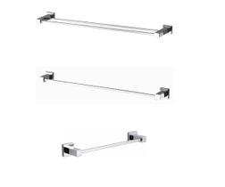 Kit 3 Toalheiros Simples Duplo e Rosto Cromado Premium