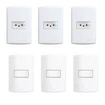 Kit 3 Tomada Horizontal + 3 Interruptor Simples - Alumbra Kit 3 Tomada Horizontal + 3 Interruptor Simples - Alumbra