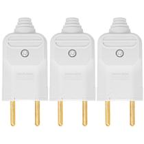 Kit 3 Tomada Plug Macho Prensa Cabo 2 Pinos Finos 10A Branco