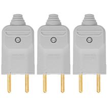 Kit 3 Tomada Plug Macho Prensa Cabo 2 Pinos Finos 10A Cinza Kit 3 Tomada Plug Macho Prensa Cabo 2 Pinos Finos 10A Cinza