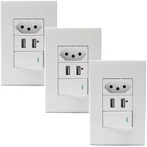 Kit 3 Tomadas Com Interruptor Com 2 Entradas USB 5V 2.1A 023
