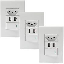Kit 3 Tomadas Com Interruptor Com 2 Entradas USB 5V 2.1A 023