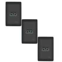 Kit 3 Tomadas Pretas 2P+T 10A/250V com placa Habitat Black - Fame