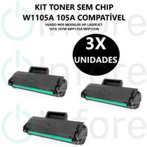 KIT 3 Toner Compatível 105a 105A SEM CHIP W1105a M105 107a 107w 135a M13 MFP135A MFP135W