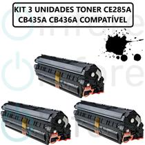 KIT 3 Toner Compatível Para P1005 P1006 M1120 M1130 M1212 P1102w M1132 M1210 Ce285a cb435a cb436a