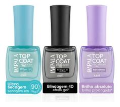 Kit 3 Top Coat Impala Pro Finish Hipoalergênico 8,8ml