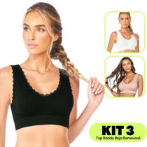 Kit 3 - Top Com Bojo Removível Com Detalhes Em Renda Moda Feminina Top Diário