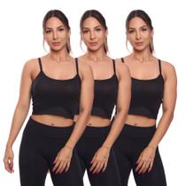 Kit 3 Top Cropped Alcinha Canelado Mulher Lisa Blusa Blusinha Básica Treino Academia