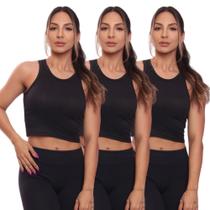 Kit 3 Top Cropped Regata Canelado Feminino Blusa Básica