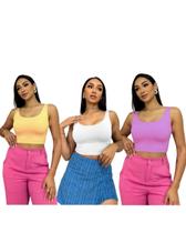 KIT 3 Top Cropped Regatinha Básico Liso