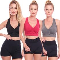 Kit 3 Top Feminino Academia Treino Alta Sustentação Fitness