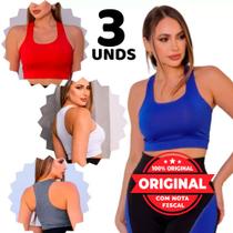 Kit 3 Top feminino Fitness Caminhada Confortável Tendencia 2025 Treino Academia Resistente Atividade física Treinamento Exercício Funcional Corrida