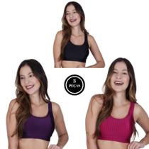 Kit 3 Top Fitness 3D Bojo Removível Academia -c7 KIT 3 NICOLE COMUM PRETO ROXO PINK