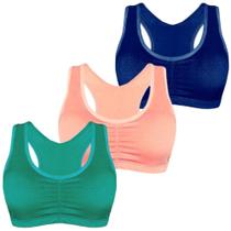 Kit 3 Top Fitness Academia Nadador Feminino Com Bojo Removível Liso Treino Sutiã Soutien