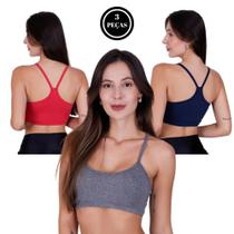 Kit 3 Top Fitness Alça Sem Bojo Liso -c8 KIT 3 ANA VERMELHO CINZA MARINHO