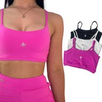 kit 3 top fitness feminino com protecao solar