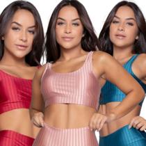 KIT 3 Top Fitness New Zig 3D WLS Modas Com Bojo Removível Alta Compressão Academia Feminino KIT 3 Top Fitness New Zig 3D WLS Modas Com Bojo Removível Alta Compressão Academia Feminino