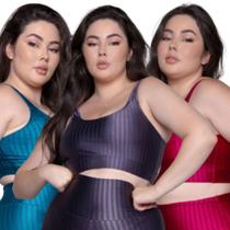 KIT 3 Top Fitness Plus Size New Zig 3D Plus Size WLS Modas Com Bojo Removível Compressão Academia