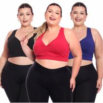 Kit 3 Top Plus Size Fitness Feminino Sem Bojo Academia Decote Kit 3 Top Plus Size Fitness Feminino Sem Bojo Academia Decote