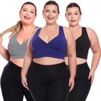 Kit 3 Top Plus Size Fitness Feminino Sem Bojo Academia Decote