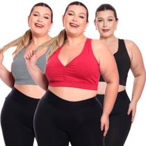 Kit 3 Top Plus Size Fitness Feminino Sem Bojo Academia Decote Kit 3 Top Plus Size Fitness Feminino Sem Bojo Academia Decote