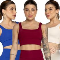 KIT 3 Top Smart Alça Grossa WLS Modas Alta Compressão Sem Bojo Treino Academia Moda Fitness