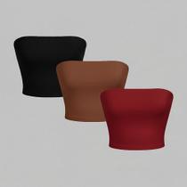 Kit 3 Top Tube Cropped Faixa sem alça Básico Feminino Suplex Premium -