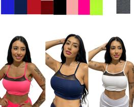Kit 3 top tule alça fina com bojo removível feminino TB moda fitness Kit 3 top tule alça fina com bojo removível feminino TB moda fitness