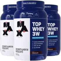 Kit 3 Top Whey 3w Pote 900g Sabor Chocolate Max Titanium