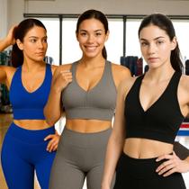KIT 3 Tops ALÇA MÉDIA Bojo Fitness Slim Suplex Sutiã Esportivo Corrida Academia Yoga Pilates 1069
