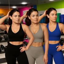 KIT 3 Tops ALÇA MÉDIA Bojo Fitness Slim Suplex Sutiã Esportivo Corrida Academia Yoga Pilates 1069