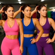 KIT 3 Tops ALÇA MÉDIA Bojo Fitness Slim Suplex Sutiã Esportivo Corrida Academia Yoga Pilates 1069