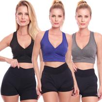 Kit 3 Tops Feminino Academia Treino Alta Sustentação Fitness