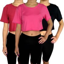 Kit 3 Tops Femininos Blusinhas Manga Curta Soltinhos Cores Sortidas Viscolycra Pp ao Plus Size