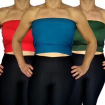 Kit 3 Tops Femininos Faixa sem alça Elástico Barra Cores Sortidas Viscolycra Pp ao Plus Size