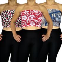 Kit 3 Tops Femininos Faixa sem alça Elástico Barra Estampas Sortidas Viscolycra Pp Plus Size Kit 3 Tops Femininos Faixa sem alça Elástico Barra Estampas Sortidas Viscolycra Pp Plus Size