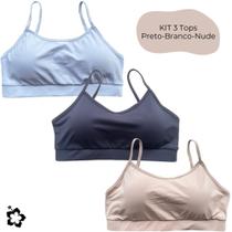 Kit 3 Tops Femininos Fitness Poliamida Bojo Removível Alças Finas Top Academia Leve Kit 3 Tops Femininos Fitness Poliamida Bojo Removível Alças Finas Top Academia Leve