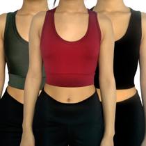 Kit 3 Tops Femininos Regata Justos Barra Fitness Lisos Cores Sortidas Suplex Pp ao Plus Size