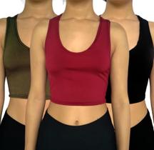 Kit 3 Tops Femininos Regata Justos Lisos Cores Sortidas Suplex Pp ao Plus Size