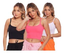 Kit 3 Tops Fitness Alcinha Feminino Lisa Básica Casual