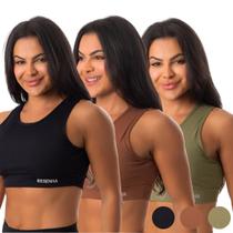Kit 3 Tops Fitness com Bojo Resenha Sport Poliamida com Detalhe de Gota Atrás Modelo Confortável Ideal para Academia e Treinos