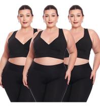 Kit 3 Tops Fitness Plus Size Feminino Academia Decote Kit 3 Tops Fitness Plus Size Feminino Academia Decote