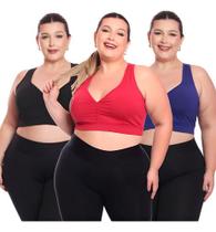 Kit 3 Tops Fitness Plus Size Feminino Academia Decote Kit 3 Tops Fitness Plus Size Feminino Academia Decote