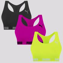 Kit 3 Tops Puma Sem Costura Preto Amarelo e Pink