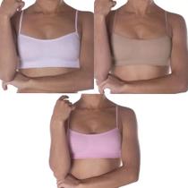 Kit 3 Tops Selene Sem Costura Infantil - Branco/Rosa/Bege