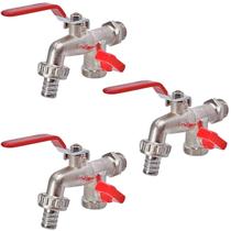 Kit 3 Torneira Esfera Dupla Saída Tanque e Maquina De Lavar
