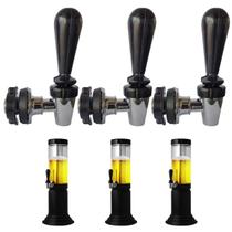 Kit 3 Torneiras Chopeira Torre Chopp em ABS preto e cromado