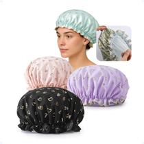 Kit 3 Touca Cabelo Impermeável Banho Reutilizável Anti Frizz Kit 3 Touca Cabelo Impermeável Banho Reutilizável Anti Frizz