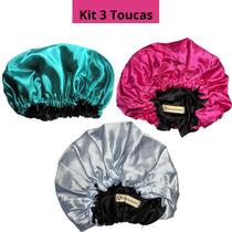 Kit 3 Toucas Cetim Adulto Cores Sortida - Encaracolados Kit 3 Toucas Cetim Adulto Cores Sortida - Encaracolados